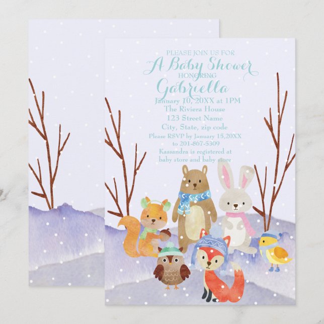 Invitation au Baby shower des animaux des bois d'h (Devant / Derrière)