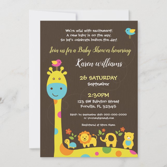 Invitation au Baby shower des animaux forestiers (Devant)
