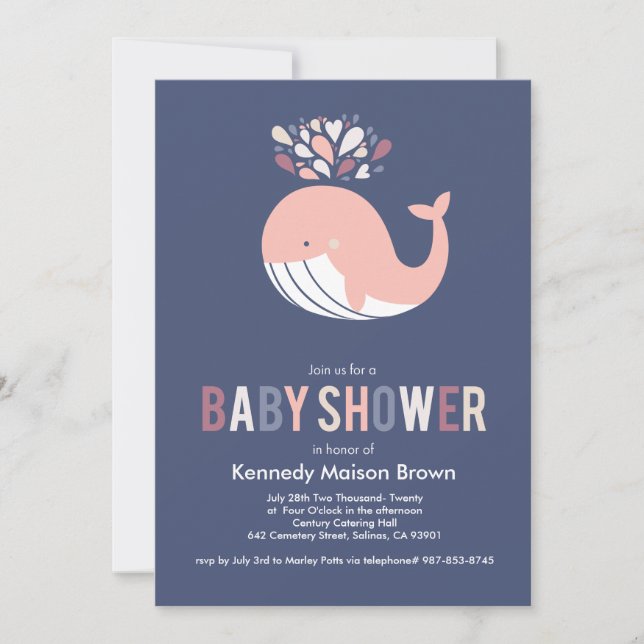Invitation au Baby shower des baleines bleues (Devant)
