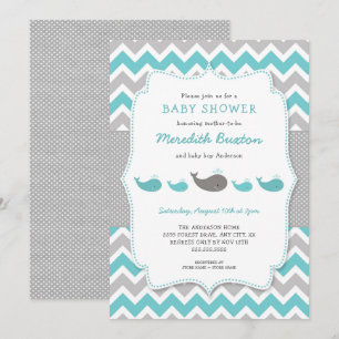 Invitation au baby shower des baleines, sexe neutr