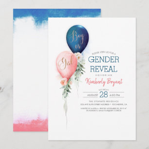 Invitation au Baby shower des ballons de révélatio