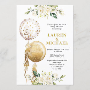 Invitation au Baby shower des ballons neutres selo