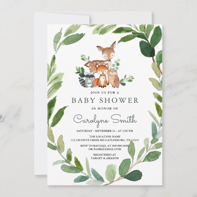 Invitation au Baby shower des bois (Devant)