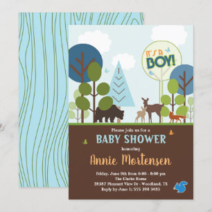Invitation au Baby shower des bois, Animaux forest