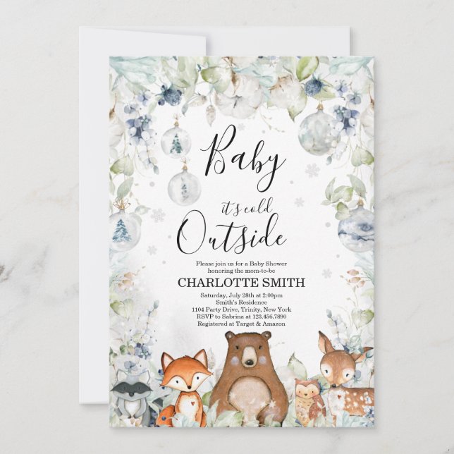 Invitation au Baby shower des bois de l'Arctique (Devant)