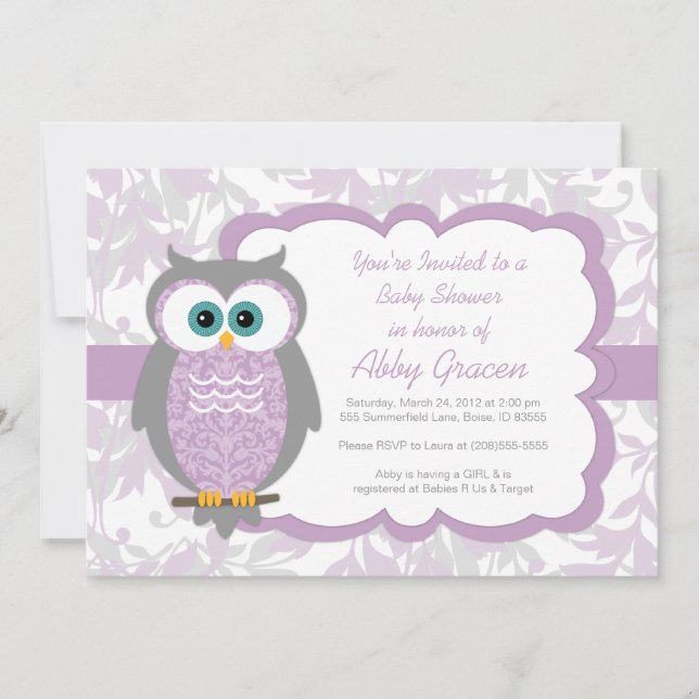 Invitation au Baby shower des chouettes pour les f (Devant)