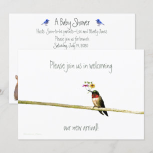 Invitation au Baby shower des colibris : sans dist
