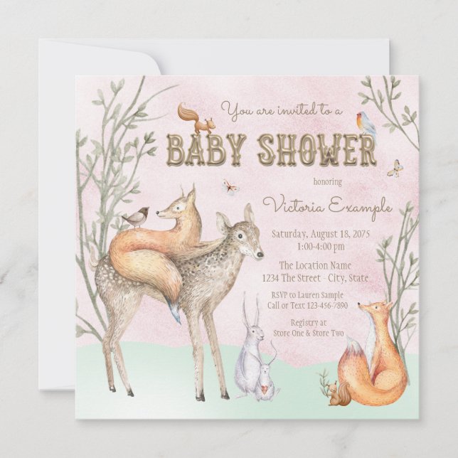 Invitation au Baby shower des filles de bois (Devant)