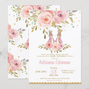Invitation au Baby shower des filles jumelles Lapi