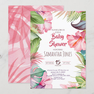 Invitation au Baby shower des fleurs tropicales