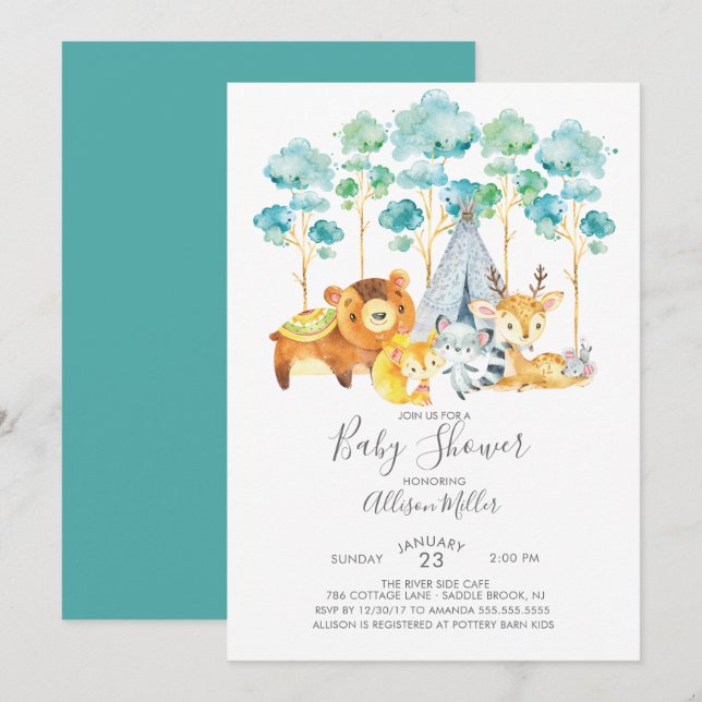 Invitation au Baby shower des forêts tribales (Devant / Derrière)