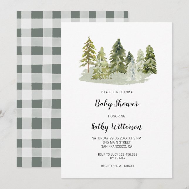 Invitation au Baby shower des pins (Devant / Derrière)