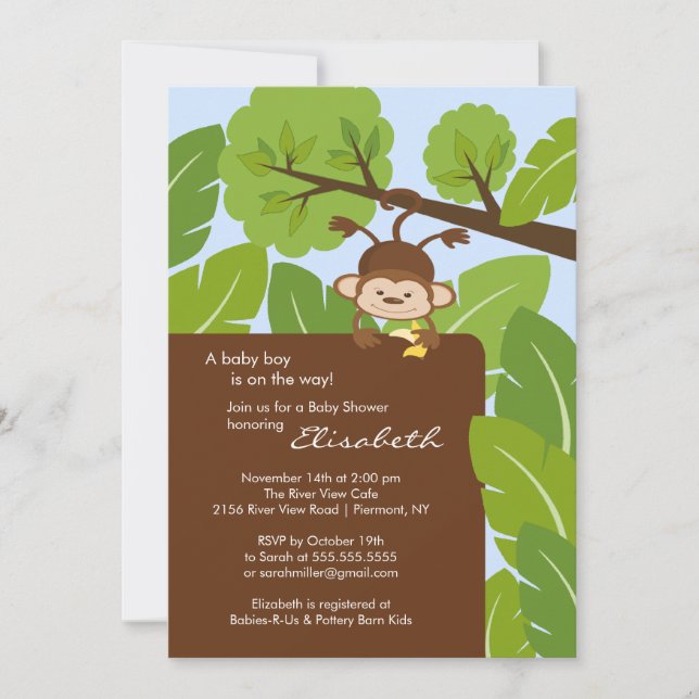 Invitation au Baby shower des singes de la jungle (Devant)