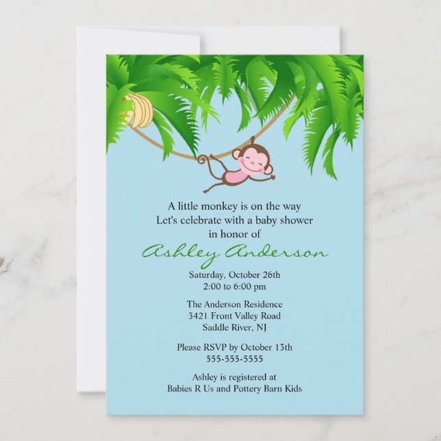 Invitation au Baby shower des singes de Little Saf (Devant)