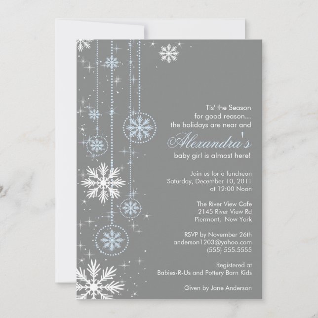 Invitation au Baby shower des Snowflakes d'hiver (Devant)