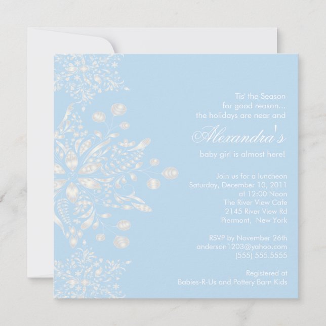 Invitation au Baby shower des Snowflakes d'hiver (Devant)