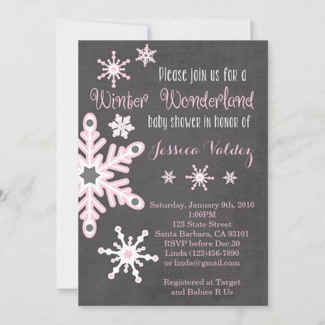 Invitation au Baby shower des Snowflakes roses (Devant)