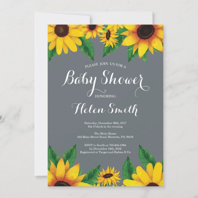 Invitation au Baby shower des tournesols (Devant)