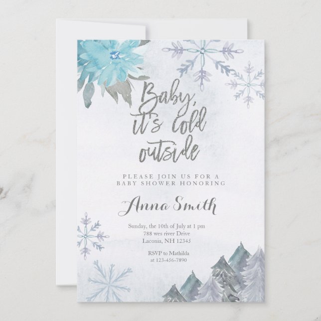 Invitation au Baby shower d'hiver de Snowflakes (Devant)