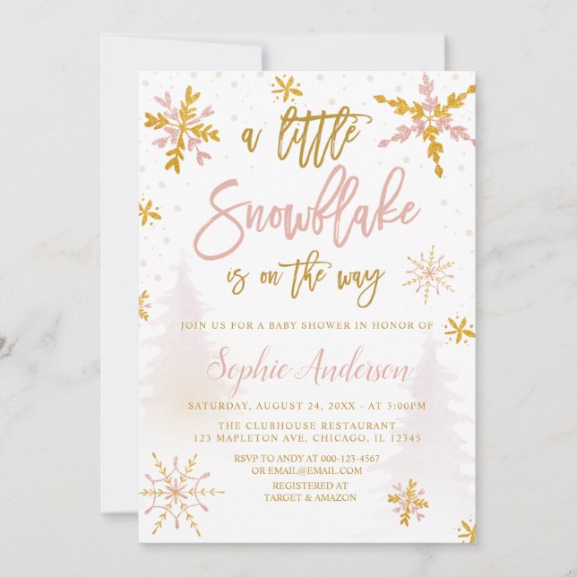 Invitation au Baby shower d'hiver d'un petit floco (Devant)