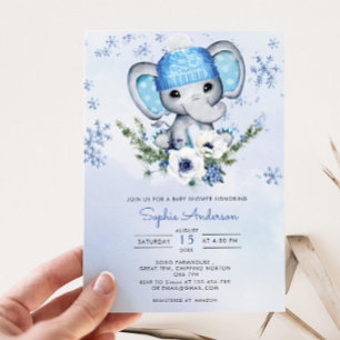 Invitation au Baby shower d'hiver Elephant Snowfla