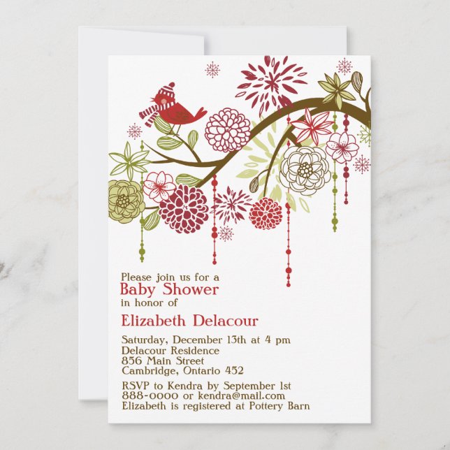 Invitation au Baby shower d'hiver Whimsical d'oise (Devant)
