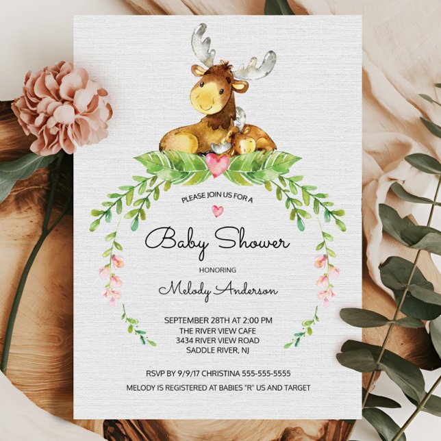 Invitation au Baby shower d'orignaux de bois doux (Créateur téléchargé)