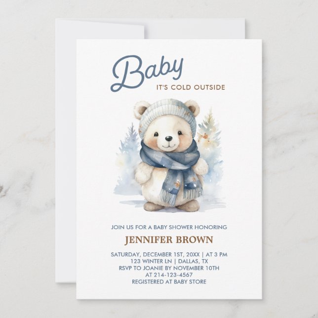Invitation au Baby shower d'ours d'hiver (Devant)