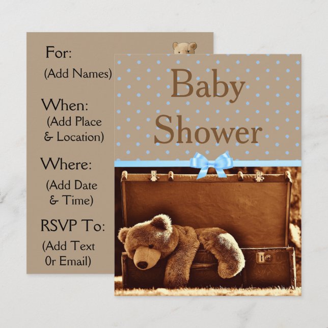 Invitation au Baby shower d'ours en peluche Brown  (Devant / Derrière)