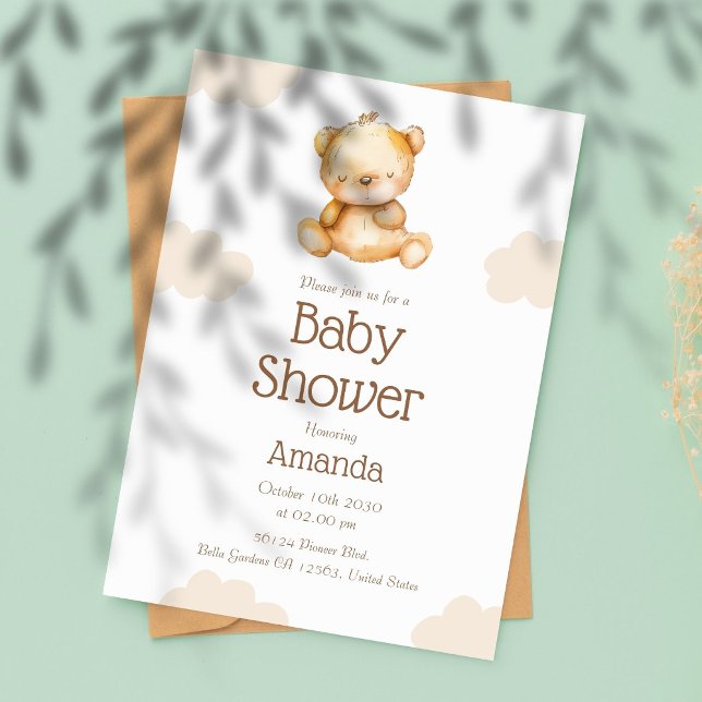 Invitation au Baby shower d'ours neutre (Créateur téléchargé)