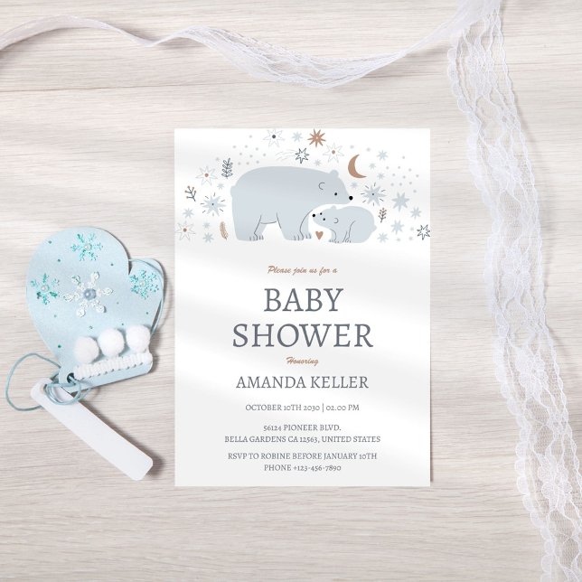 Invitation au Baby shower d'ours polaire d'hiver (Créateur téléchargé)