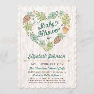 Invitation au Baby shower du coeur de Woodland
