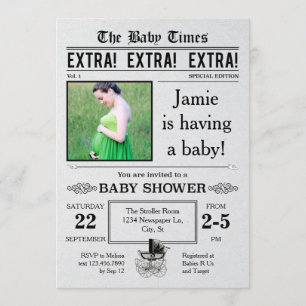 Invitation au Baby shower du journal Vintage