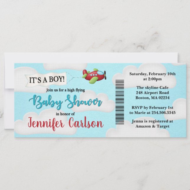 Invitation au Baby shower du laissez-passer d'avio (Devant)