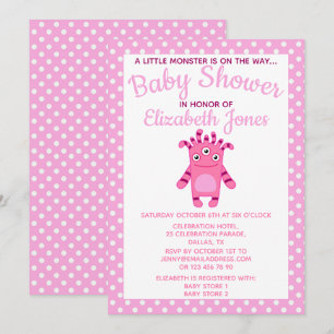 Invitation au Baby shower du petit monstre rose