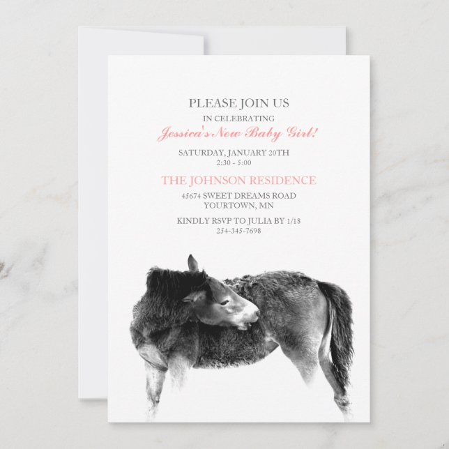 Invitation au Baby shower du poulal de cheval (Devant)
