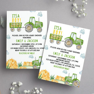 Invitation au Baby shower du Tracteur vert