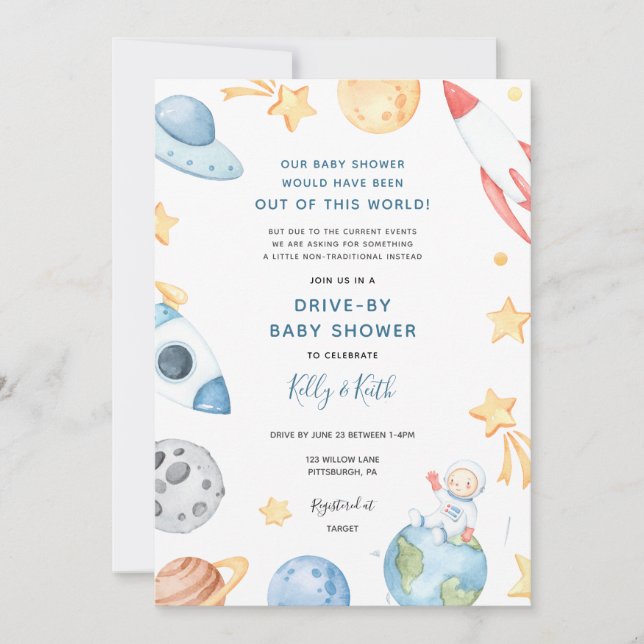Invitation au Baby shower d'un astronaute spatial (Devant)