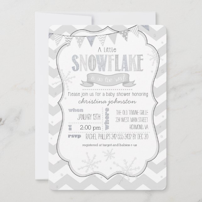 Invitation au Baby shower d'un petit flocon (Devant)