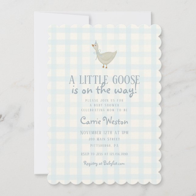 Invitation au Baby shower d'un petit garçon d'oie (Devant)