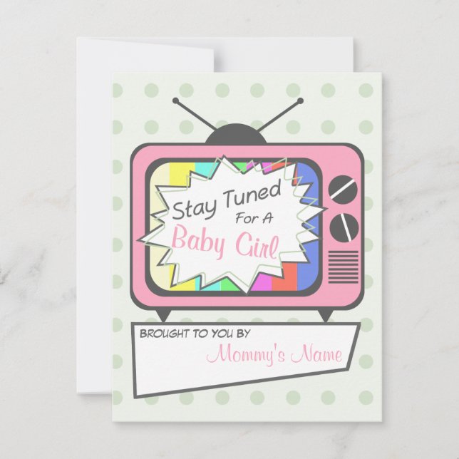 Invitation au Baby shower d'un téléviseur rose Ret (Devant)
