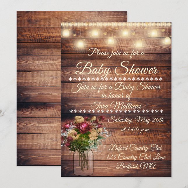 Invitation au Baby shower en bois neutre (Devant / Derrière)