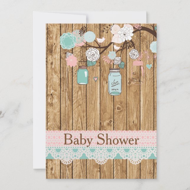 Invitation au Baby shower en bois rustique et dent (Devant)