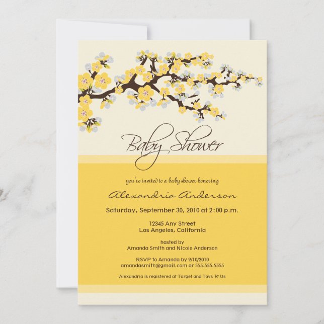 Invitation au Baby shower en fleurs de cerisiers ( (Devant)