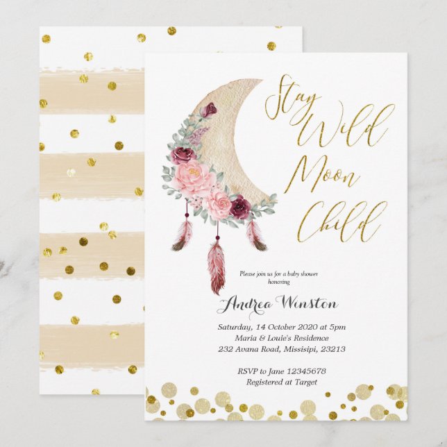 Invitation au Baby shower enfant Wild Moon (Devant / Derrière)