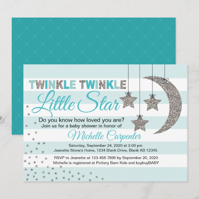 invitation au baby shower étoile scintillante (Devant / Derrière)