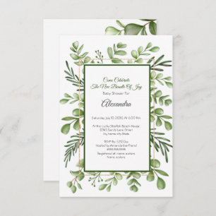 Invitation au Baby shower Eucalyptus Vert