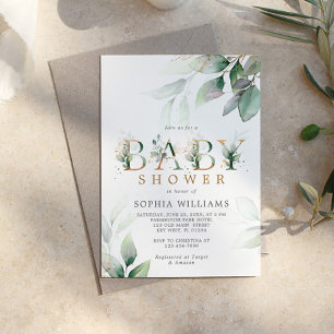 Invitation au Baby shower Eucalyptus Vert & Or