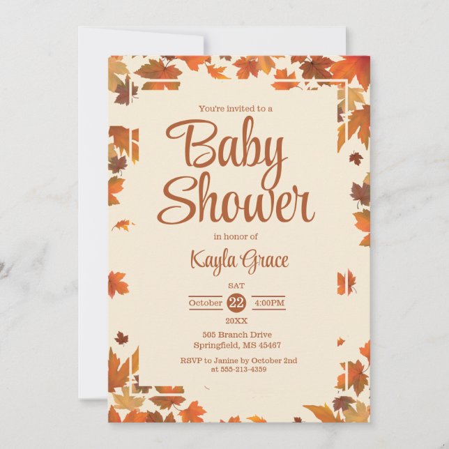 Invitation au Baby shower Feuille de l'érable d'au (Devant)