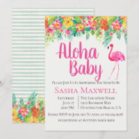 Invitation au Baby shower Flamant rose rose Luau